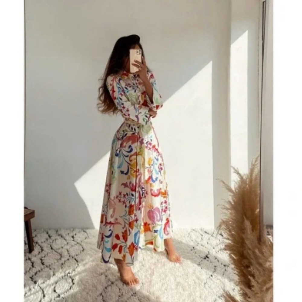 Zara Multicolor Floral Midi Dress Bloggers Favorite - Picture 10 of 11